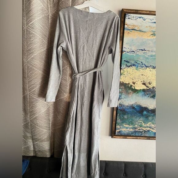 J.Jill Pure Jill Soft-Brushed Belted Dress Gray Sz Medium Long Sleeve Pockets - Picture 7 of 15